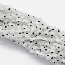 Chapelets de perles rondes de chalumeau manuelles de mauvais œil, blanc, 10x4mm, Trou: 1mm, Environ 38 pcs/chapelet, 14.96 pouce