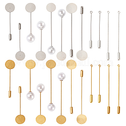 60 Sets 12 Style Brass Stick Lapel Pins, Flat Round Brooch Settings, Platinum & Golden, 57~80x3.5~15x3.5~11.5mm, 5 Sets/style