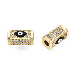 Perles de zircone cubique micro pave en Laiton, avec l'émail, véritable 18k plaqué or, rectangle avec le mauvais œil, sans nickel, noir, 14x8x7mm, Trou: 3.5mm