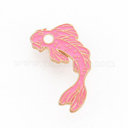 Rack Plating Alloy Enamel Brooches, Enamel Pins, with Brass Butterfly Clutches, Fish, Cadmium Free & Nickel Free & Lead Free, Light Gold, Hot Pink, 38.5x23mm, Pin: 1mm