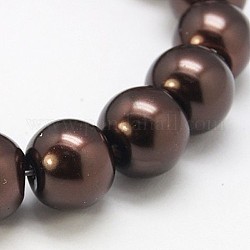 Стеклянные жемчужные круглые свободные шарики для изготовления ювелирных изделий, седло коричневый, 6 мм, отверстие : 1 мм, около 140 шт / нитка