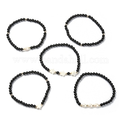 Ensemble de bracelets extensibles en pierre noire synthétique, perles et coquillages, 5 styles, 5 pièce, 1-3/4~1-3/4 styles, diamètre intérieur: 4.3~4.5 pouce (1 cm), [1] pièces / style