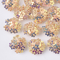 PVC-Paillette-Cabochons, Cluster-Perlen, mit Glasperlen und vergoldeten Messing-LochscheibenFassungen, Blume, peachpuff, 20~23x10~11 mm