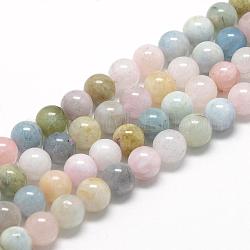 Natural Morganite Beads Strands, Grade AB, Round, 8~9mm, Hole: 1mm, about 45~48pcs/strand, 15.7 inch