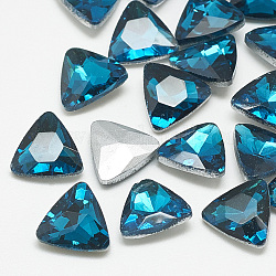 Cabujones de cristal con rhinestone, espalda plateada, facetados, triángulo, capri azul, 9.5x10x4mm