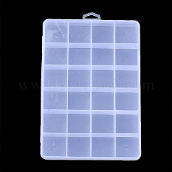 Conteneurs de stockage de perles en plastique, 24 compartiments, rectangle, clair, 19x13x2.2 cm, Trou: 6x16.5mm, compartiment: 30x30 mm