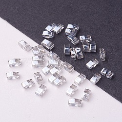 Perles miyuki demi-tila, Perles de rocaille japonais, 2-trou, (htl1881) transparent argent gris or lustre, 5x2.3x1.9mm, Trou: 0.8mm, environ 2500 pcs / sachet , 100 g / sac