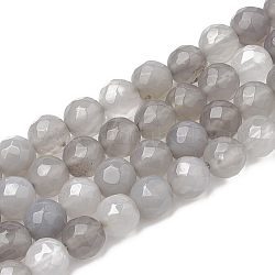 Chapelets de perles en agate grise naturelle, facette, ronde, 7~8mm, Trou: 1mm, Environ 46~48 pcs/chapelet, 14.17 pouce ~ 15.15 pouces