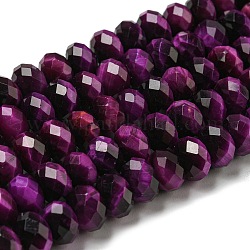 Natural Tiger Eye Beads Strands, Faceted, Dyed, Rondelle, Purple, 8~8.5x5~5.5mm, Hole: 1mm, about 71pcs/strand, 15.31''(38.9cm)