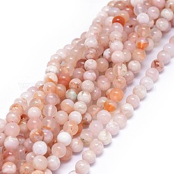 Chapelets de perles en agate naturelle de fleurs de cerisier, ronde, 6mm, Trou: 0.8mm, Environ 60~64 pcs/chapelet, 16 pouce (40 cm)