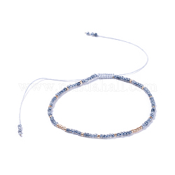 Verstellbarer Nylonfaden geflochtene Perlen Armbänder, mit Glasperlen und Glasperlen, Stahlblau, 2 Zoll (5.2 cm)