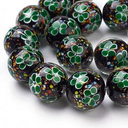 Chapelets de perles de Murano de fleurs intérieures faites main, ronde, verte, 19~20mm, Trou: 2.5mm, 18 pcs / chapelet, 12.99 pouce