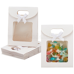 Прямоугольные бумажные подарочные пакеты, с чистым окном, прямоугольная сумка для конфет с бантом из ленты на день рождения, свадьба, упаковка праздничной вечеринки, белые, 12x6.15x16 см