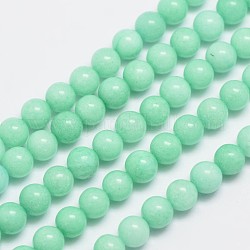 Chapelets de perles en jade de malaisie naturelle, amazonite d'imitation, ronde, teinte, aigue-marine, 6mm, Trou: 0.8mm, Environ 64 pcs/chapelet, 15 pouce