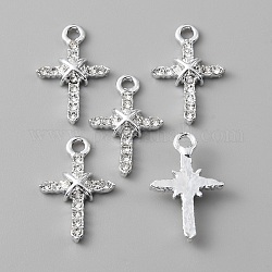 Pendentifs en alliage sur le thème de la religion, avec strass cristal, breloques de croix, platine, 25x17x4mm, Trou: 2.3mm