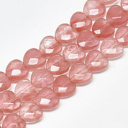 Chapelets de perles en verre de quartz de cerise, facette, cœur, 10x10x5mm, Trou: 1.2mm, Environ 20 pcs/chapelet, 7.4 pouce