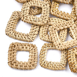 Anelli di maglia intrecciati a mano canna / rattan, per fare orecchini di paglia e collane, quadrato, Burlywood, 35~42x35~42x5~6mm, misura interiore: 15~20x15~20 mm
