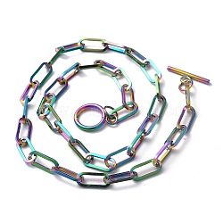 Placcatura ionica (ip) 304 collane a catena con graffetta in acciaio inossidabile, con fermagli a ginocchiera, colore arcobaleno, 17.99 pollice (45.7 cm)
