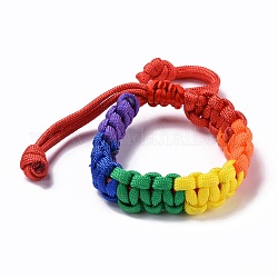 Bracelet de fierté arc-en-ciel, bracelet cordon polyester homme femme, bracelet réglable, colorées, diamètre intérieur: 2~3-5/8 pouce (4.95~9.2 cm)