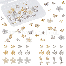 Olycraft 44 pz cabochon in lega di zinco, con perla imitazione perla, per borchie per nail art e accessori per la decorazione di nail art, farfalla e fiore, di platino e d'oro, 44pcs/scatola