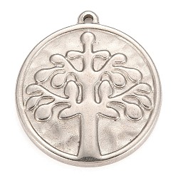 304 Edelstahl Anhänger, Flachrund mit Lebensbaum & Sankt-Benedikt-Medaille, Edelstahl Farbe, 28x25x3 mm, Bohrung: 1.5 mm