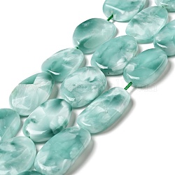 Hilos de perlas de vidrio natural, Grado A, oval, turquesa, 19~24x26~33.5x5~8.5mm, agujero: 1.4 mm, aproximamente 13~14 pcs / cadena, 15.5~15.7'' (39.37~39.88 cm)