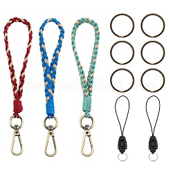 3 pièces boho macramé bracelet porte-clés porte-clés, lanière de poignet tressée à la main avec corde mobile anti-perte portable pour femme, Dodger bleu, 19 cm, 3 couleurs, 1 pc / couleur