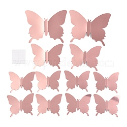3D PLastic Mirror Wall Stickers, with Adhesive Tape, for Home Living Room Bedroom Wall Decorations, Butterfly, Pink, 52~91x63~107x0.2mm, 12pcs/set