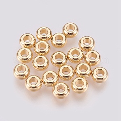Brass Spacer Beads, Nickel Free, Real 18K Gold Plated, Donut, 7x3.5mm, Hole: 3mm