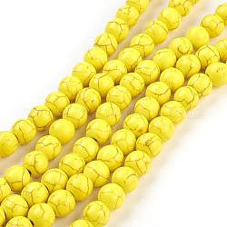 Синтетических нитей бирюзовые бусы, окрашенные, круглые, золотые, 8 мм, отверстие : 1 мм, около 50 шт / нитка, 15.35 дюйм