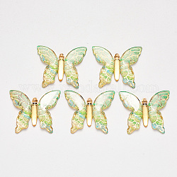 Pendentifs en acrylique transparent , avec fond plaqué, papillon, lime, 34x39x5.5mm, Trou: 1.2mm