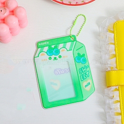 Plastic Photocard Sleeve Keychain, with Ball Chains and Rectangle Clear Window, Milk Box Shape, Lime, Fruit Pattern, 123x96mm, Inner Diameter: 90x83mm