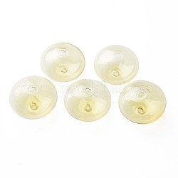 Transparent Handmade Blown Glass Globe Beads, Stripe Pattern, Flat Round, Champagne Yellow, 20~21x13~14mm, Hole: 1~2mm