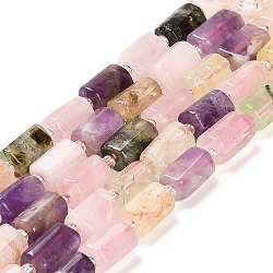 Brins de perles de quartz rose naturel, améthyste, préhnite et quartz jaune, avec des perles de rocaille, colonne facettes, 9~11x6~7.5x6~7.5mm, Trou: 1.2mm, Environ 30 pcs/chapelet, 15.16~15.55 pouce (38.5~39.5 cm)