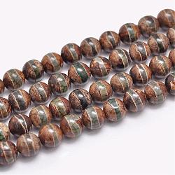 Brins de perles d'agate dzi à motif rayé tibétain naturel, ronde, teints et chauffée, kaki foncé, 8mm, Trou: 1.2mm, Environ 47 pcs/chapelet, 15 pouce