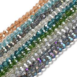 Electroplate Glass Faceted Rondelle Beads Strands, Half Plated, Mixed Color, 3x2mm, Hole: 1mm, about 165~169pcs/strand, 15~16 inch(38~40cm)