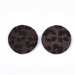 Pendentifs en cuir pu, avec fausse fourrure de crin, plat rond avec motif imprimé léopard, brun coco, 40x2.5mm, Trou: 1.8mm