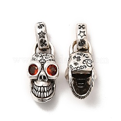 Rack Plating Eco-Friendly Brass Micro Pave Cubic Zirconia Pendants, Long-Lasting Plated, Lead Free & Cadmium Free, Skull Charm, Antique Silver, 24.5x12x11mm, Hole: 7x5mm