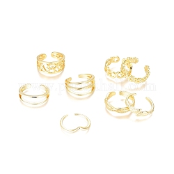 Anelli di polsino in ottone, anelli impilabili, stile misto, oro, noi taglia 1 3/4~3 (13~14mm), 8 pezzi/set