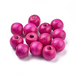 Dyed Natural Wood Beads, Round, Lead Free, Deep Pink, 16x15mm, Hole: 4mm, about 800pcs/1000g