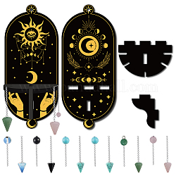 Kit de fabrication de divination pendule creatcabin diy, y compris pendentifs de pendule de radiesthésie en cône de pierres précieuses mélangées, les chaînes de l'alliage, décorations ovales de présentoir en bois de peuplier diy, vis de fer, couleur mixte, 240mm