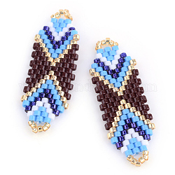 Miyuki & toho perles de rocaille japonaises, Liens faits à la main, motif de tissage, lumière bleu ciel, 35.5~36.5x12x2mm, Trou: 1mm