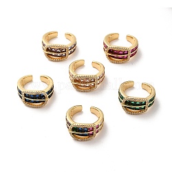Открытое кольцо-манжета в форме пряжки из кубического циркония, настоящее 18-каратное позолоченное латунное широкое кольцо для женщин, разноцветные, размер США 8 (18.1 мм)