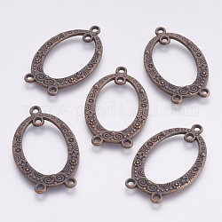 Tibetan Style Alloy Chandelier Component Links, 3 Loop Connectors, Lead Free and Cadmium Free, Oval, Red Copper Color, 39x23x3mm