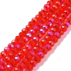 Chapelets de perles en verre électroplaqué, demi arc-en-ciel plaqué, facette, rondelle, rouge, 8x6mm, Trou: 1mm, Environ 65~68 pcs/chapelet, 15.7~16.1 pouce (40~41 cm)