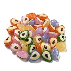 Perles acryliques effet gelée, Avocat, couleur mixte, 26x20x15mm, Trou: 3mm