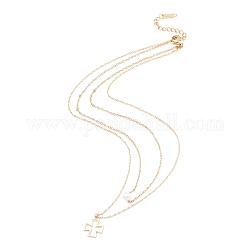 304 Edelstahlhalsketten, doppellagige Halsketten mit Perlen & Kreuzanhänger, für Frauen, golden, 39.9 cm