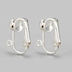Iron Clip-on Earring Findings, for non-pierced ears, Silver Color Plated, about 13.5mm wide, 15.5mm long, 7mm thick, hole: about 1.2mm