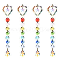 Glass Teardrop Pendant Decorations, Hanging Suncatchers, with Octagon Glass Link and Natural Gemstone, for Home Decorations, Heart, 249mm
