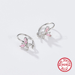 Boucles d'oreilles créoles 925 en argent sterling plaqué platine rhodié, boucles d'oreilles papillon en zircone cubique, rose, 14mm